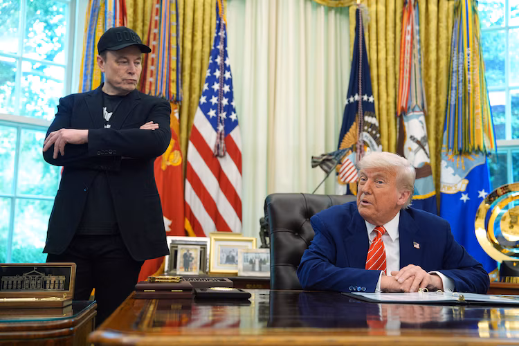 Musk and Trump, photographed together at Mar-a-Lago in early 2026. Critics note that one man is trying to stay on Earth indefinitely and the other appears to be making contingency plans.